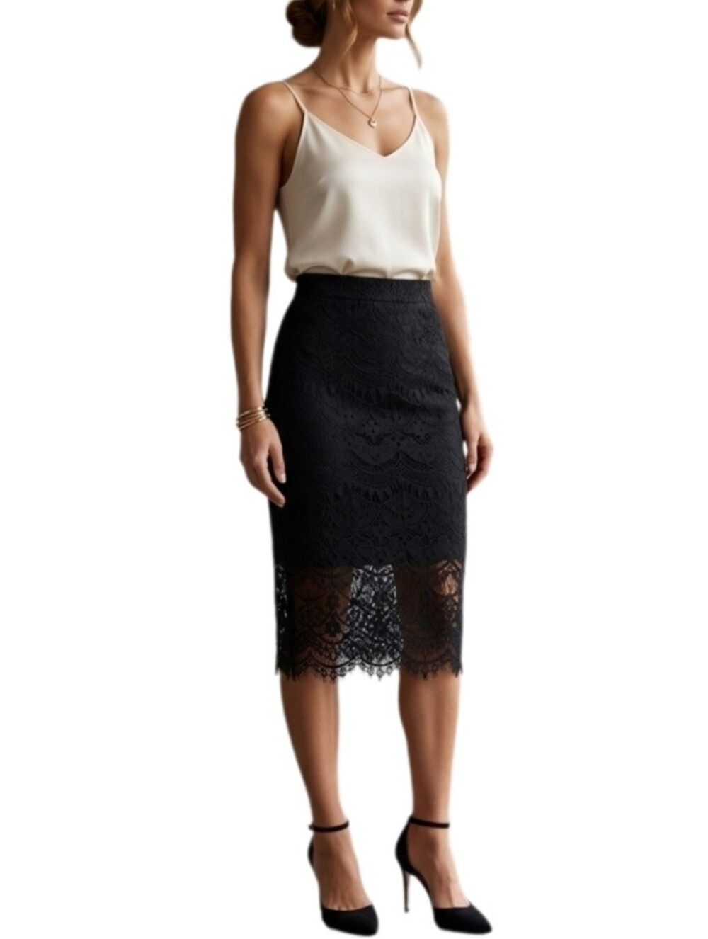 Rue21 Skirt Pencil With Lace and Eyelash Trim Black Size M